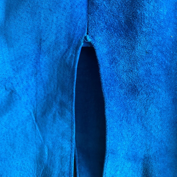 Vintage Danier Blue Leather Suede Front-Zip Minidress Pinafore - Picture 4 of 4